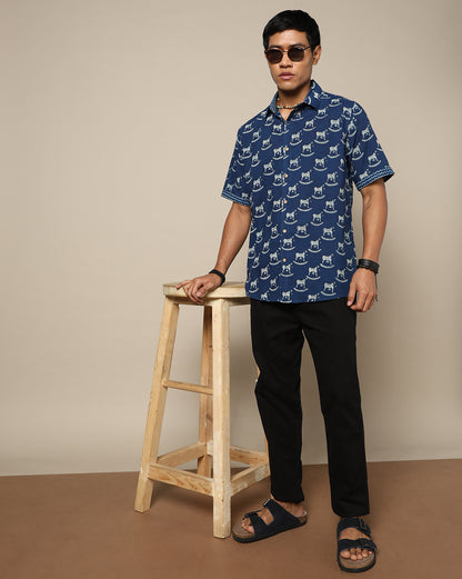 Men's Dabu Printed Indigo Dyed Shirt