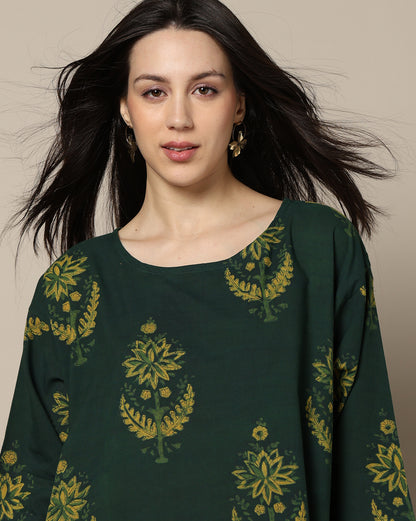 Indigo Nashpal Dyed Hand Block Printed Free Size Dress