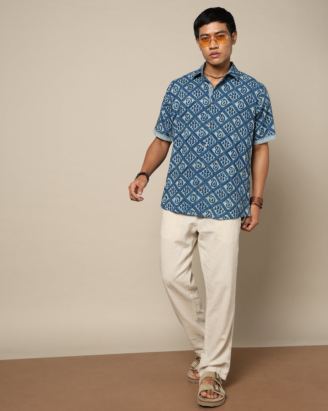 Men's Dabu Printed Indigo Dyed Shirt