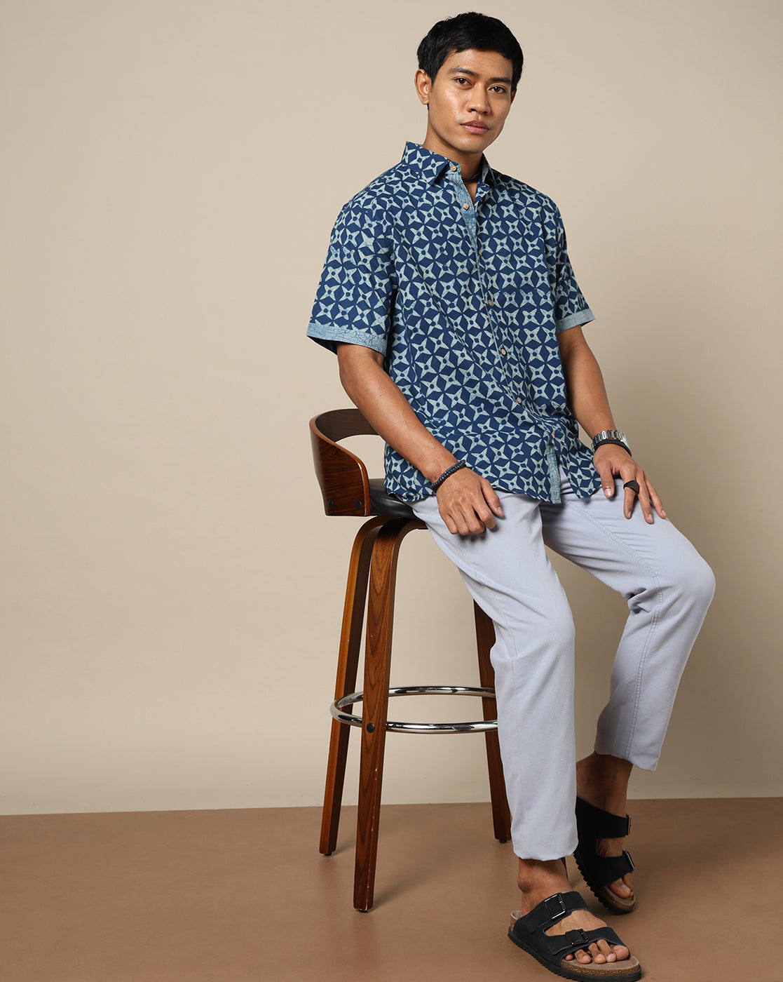 Men's Dabu Printed Indigo Dyed Shirt