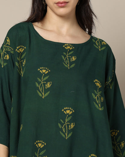 Indigo Nashpal Dyed Hand Block Printed Free Size Dress