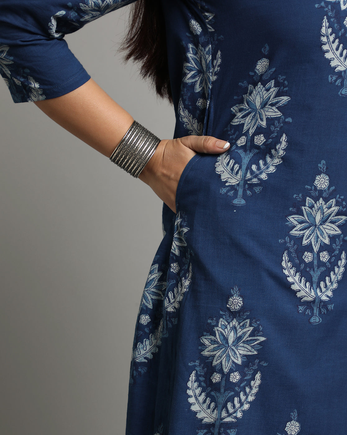 Indigo Dyed Dabu Hand Block Printed Long Kurta