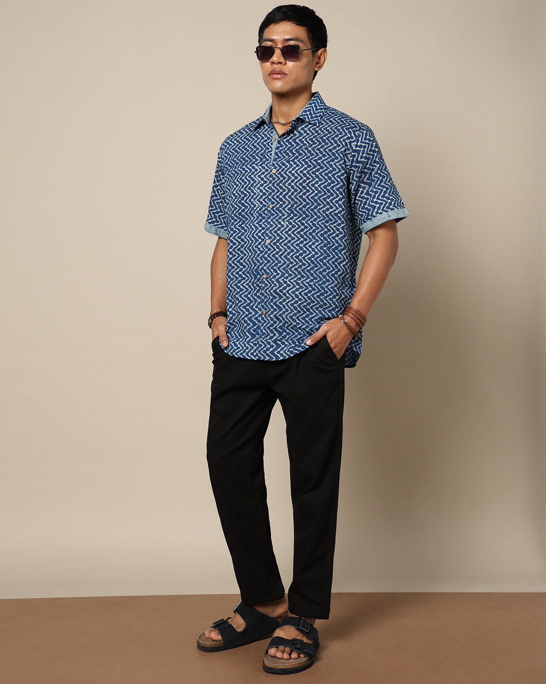 Men's Dabu Printed Indigo Dyed Shirt