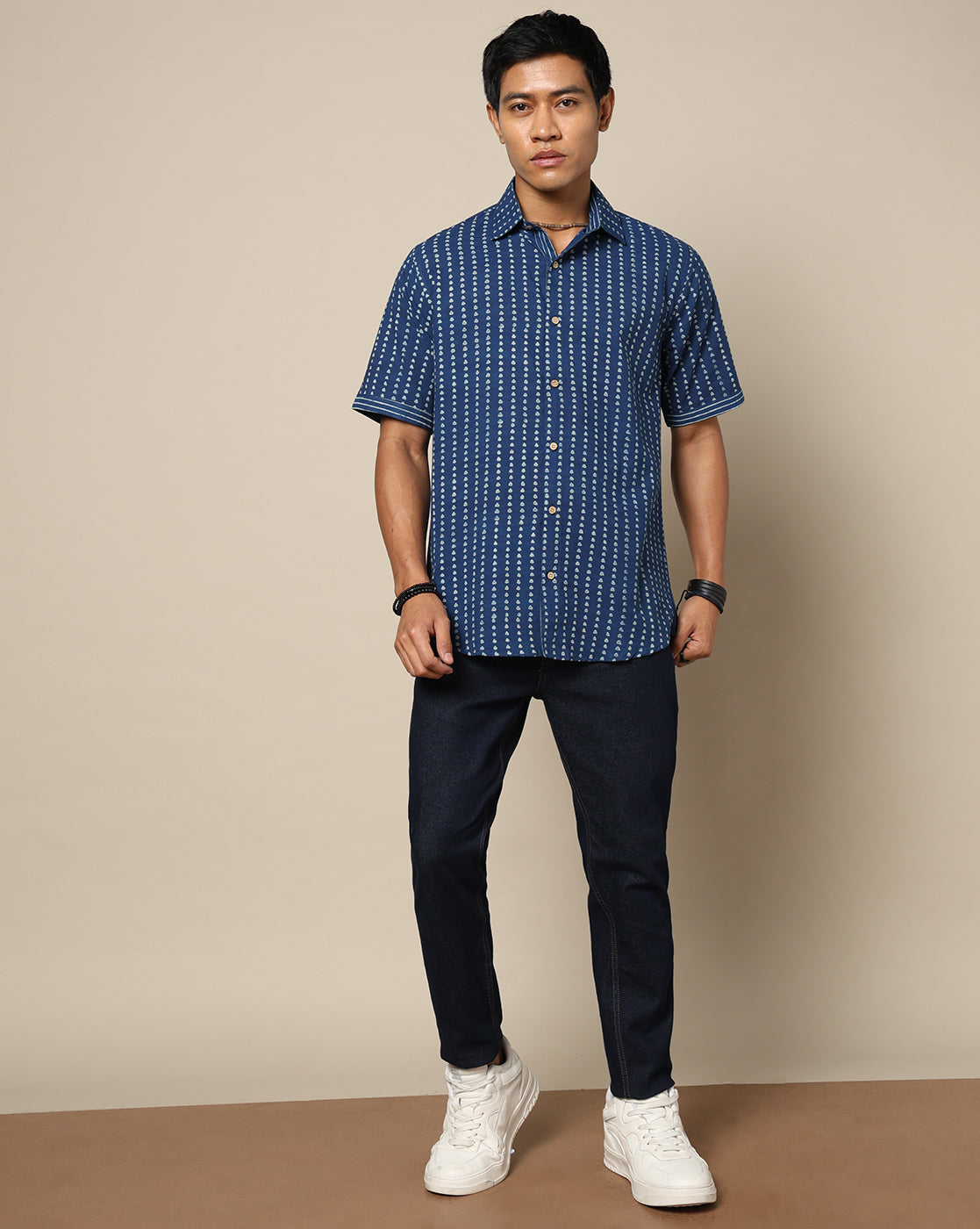 Men's Dabu Printed Indigo Dyed Shirt