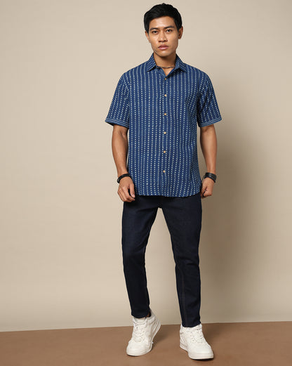 Men's Dabu Printed Indigo Dyed Shirt