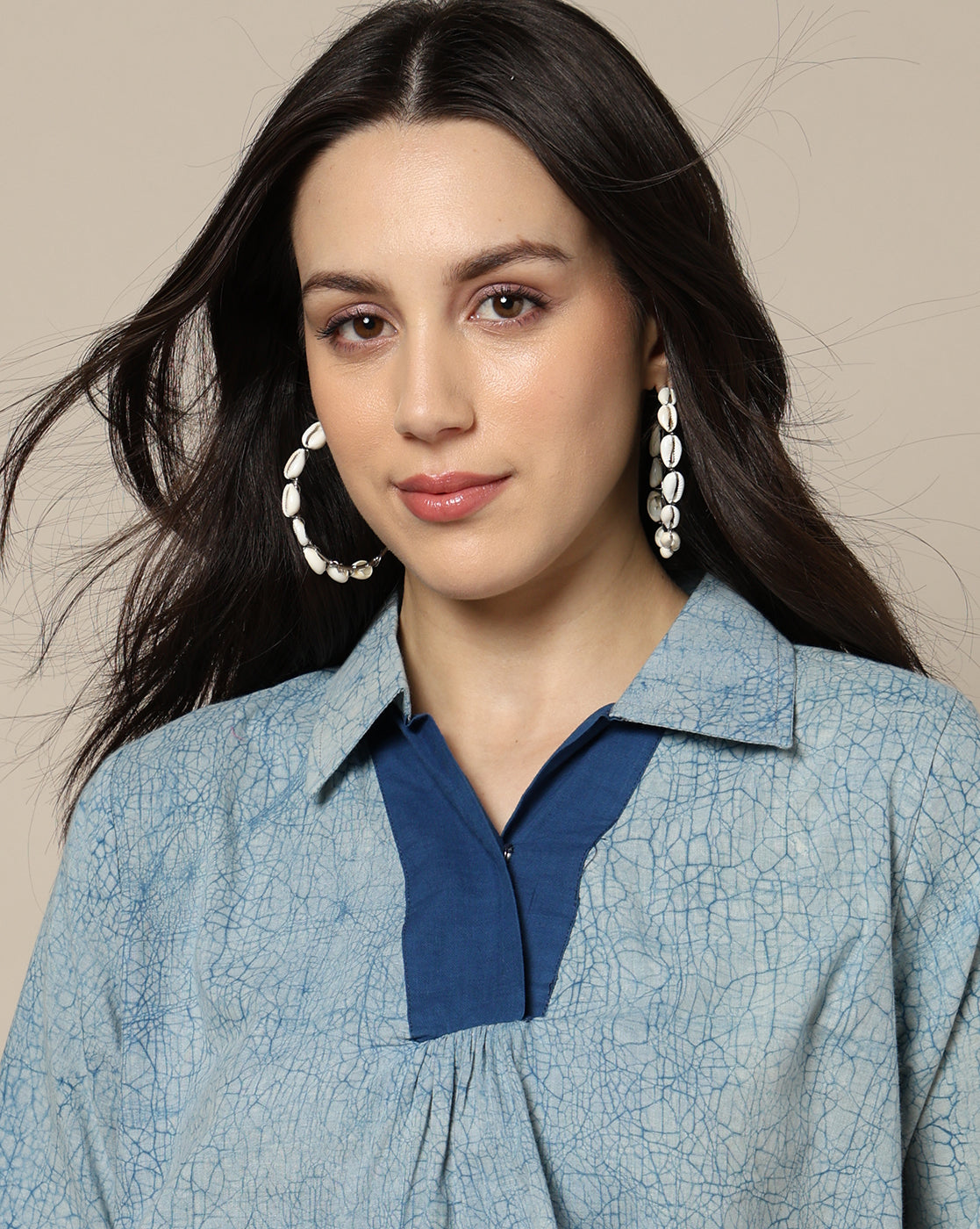 Indigo Dyed Dabu Printed Cotton Top