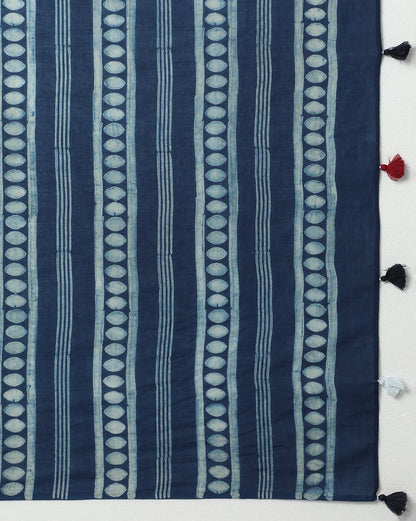 Natural Indigo Dyed Dabu Hand Block Printed Cotton Saree