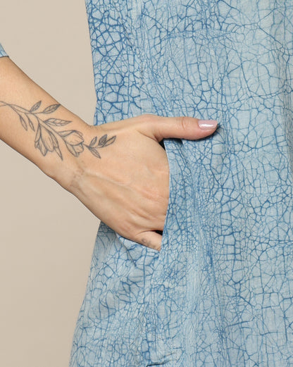 Indigo Dyed Dabu Hand Block Printed Long Kurta