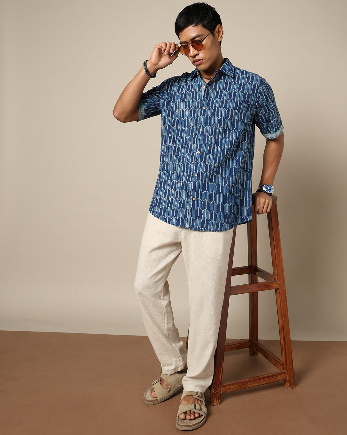 Men's Dabu Printed Indigo Dyed Shirt