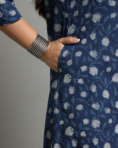 Indigo Dyed Dabu Hand Block Printed Long Kurta
