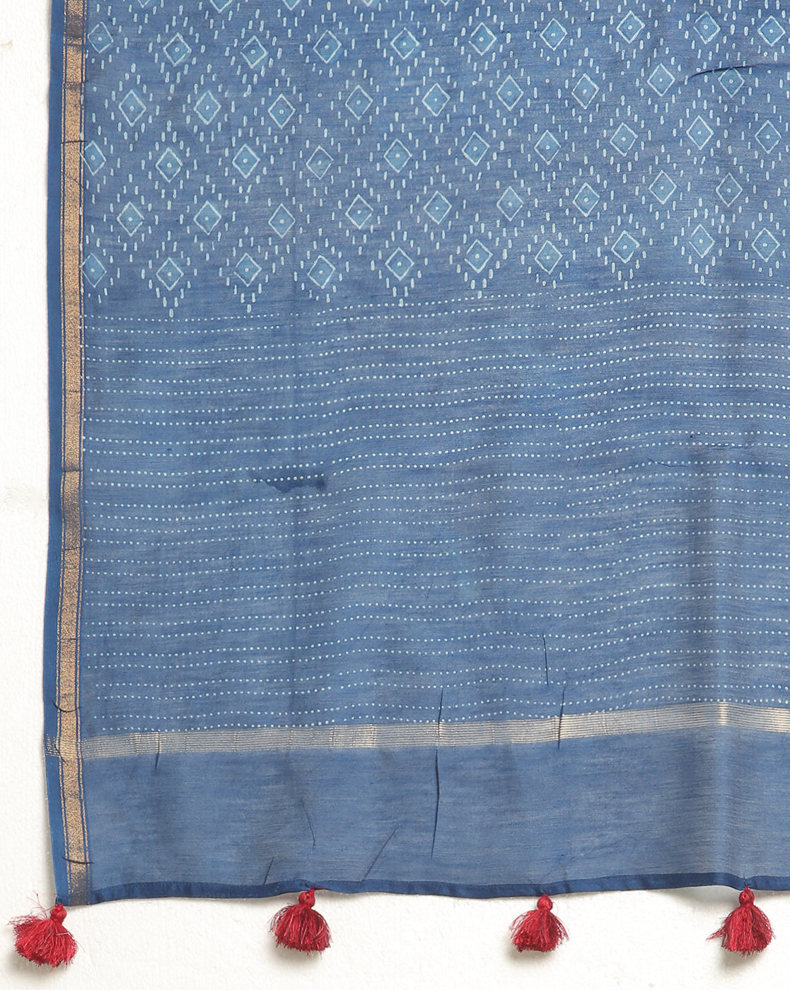 Indigo Dyed Dabu Hand Block Printed Chanderi Silk Duppatta