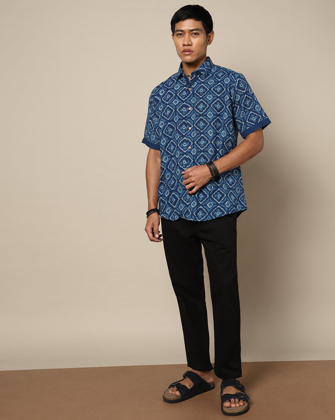 Men's Dabu Printed Indigo Dyed Shirt