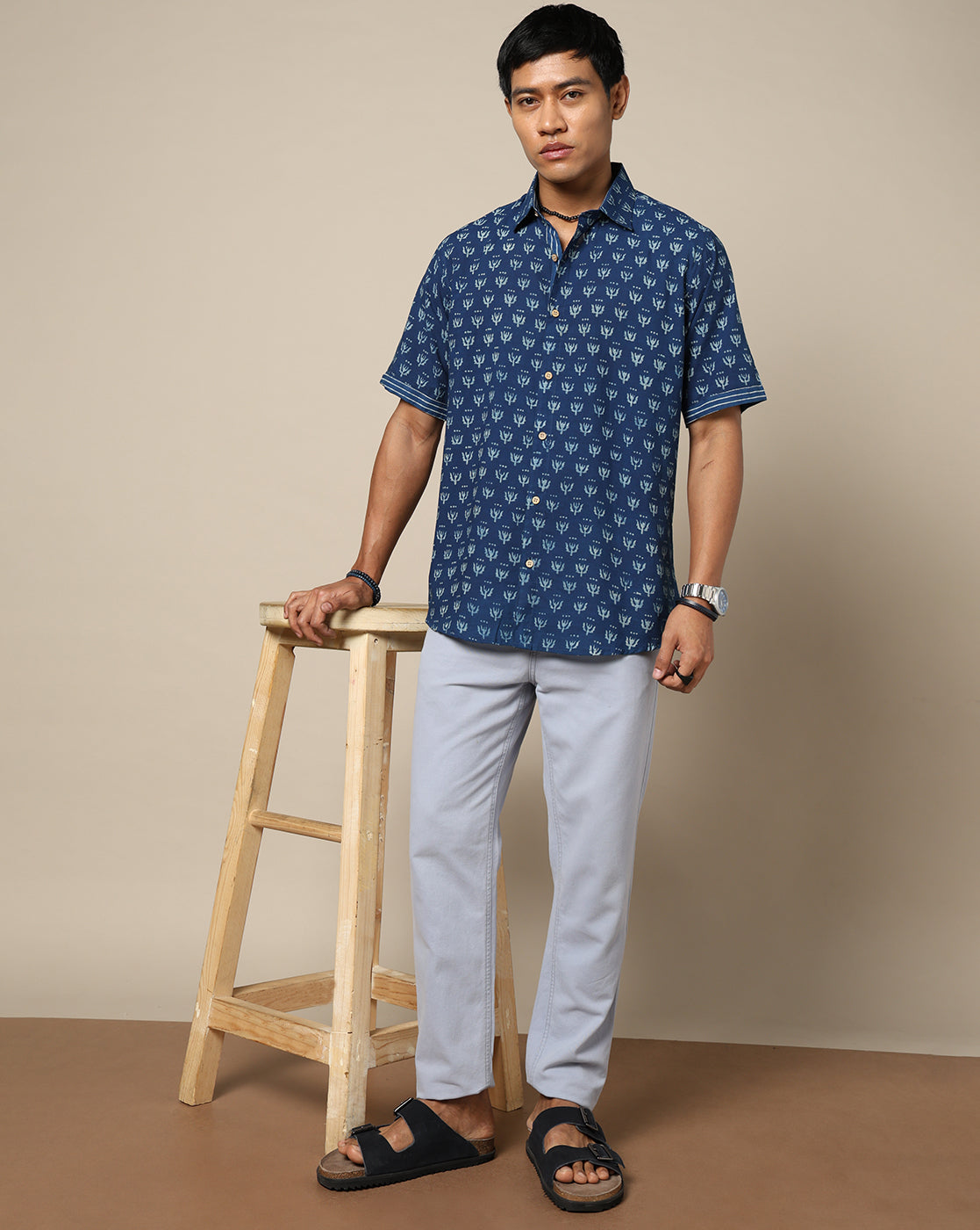 Men's Dabu Printed Indigo Dyed Shirt
