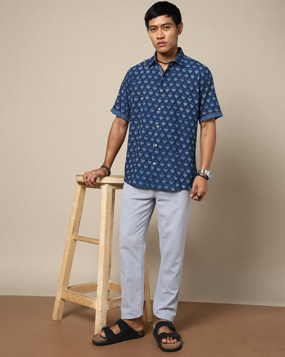 Men's Dabu Printed Indigo Dyed Shirt