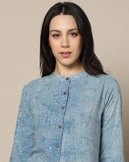 Indigo Dyed Dabu Hand Block Printed Long Kurta