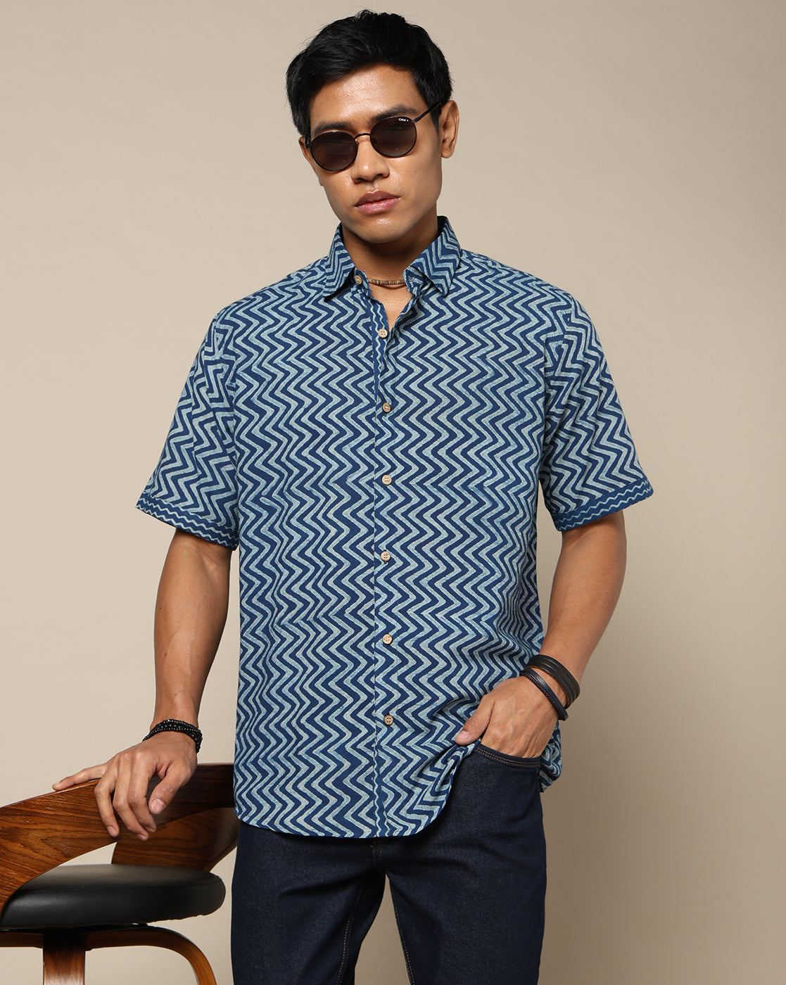Men's Dabu Printed Indigo Dyed Shirt