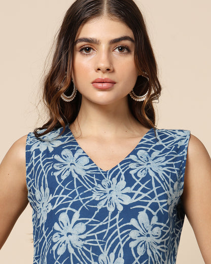 Natural Dyed Hand Block Printed Short Dress Sleeveless