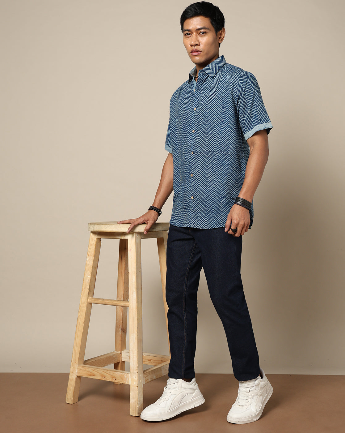 Men's Dabu Printed Indigo Dyed Shirt