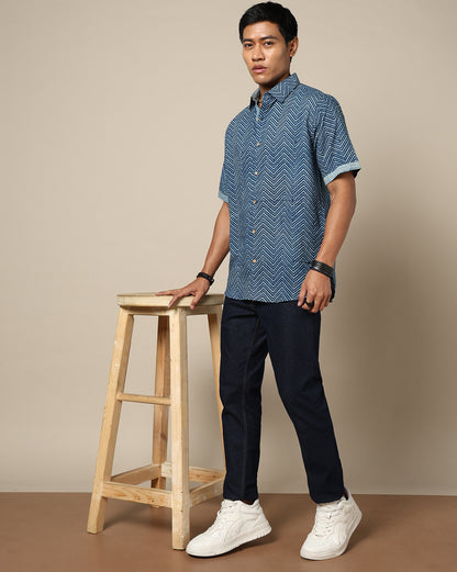 Men's Dabu Printed Indigo Dyed Shirt