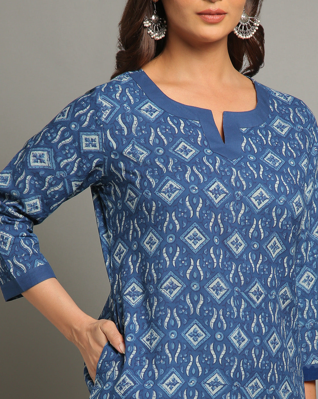 Indigo Dyed Dabu Hand Block Printed Long Kurta