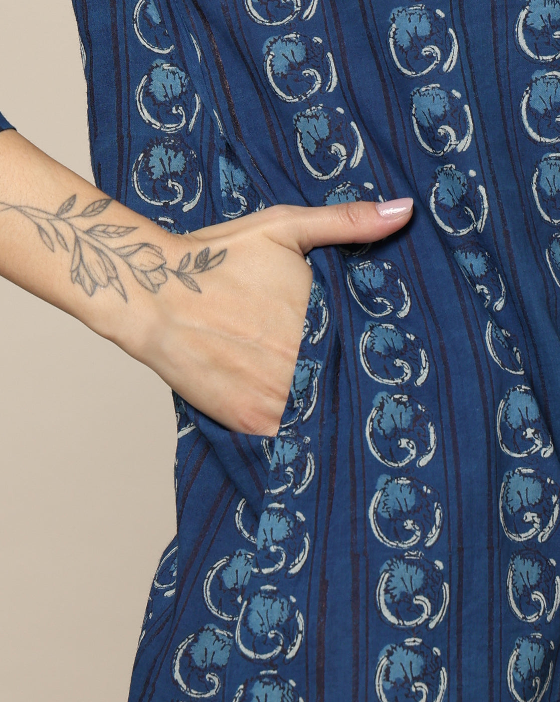 Indigo Dyed Dabu Hand Block Printed Long Kurta