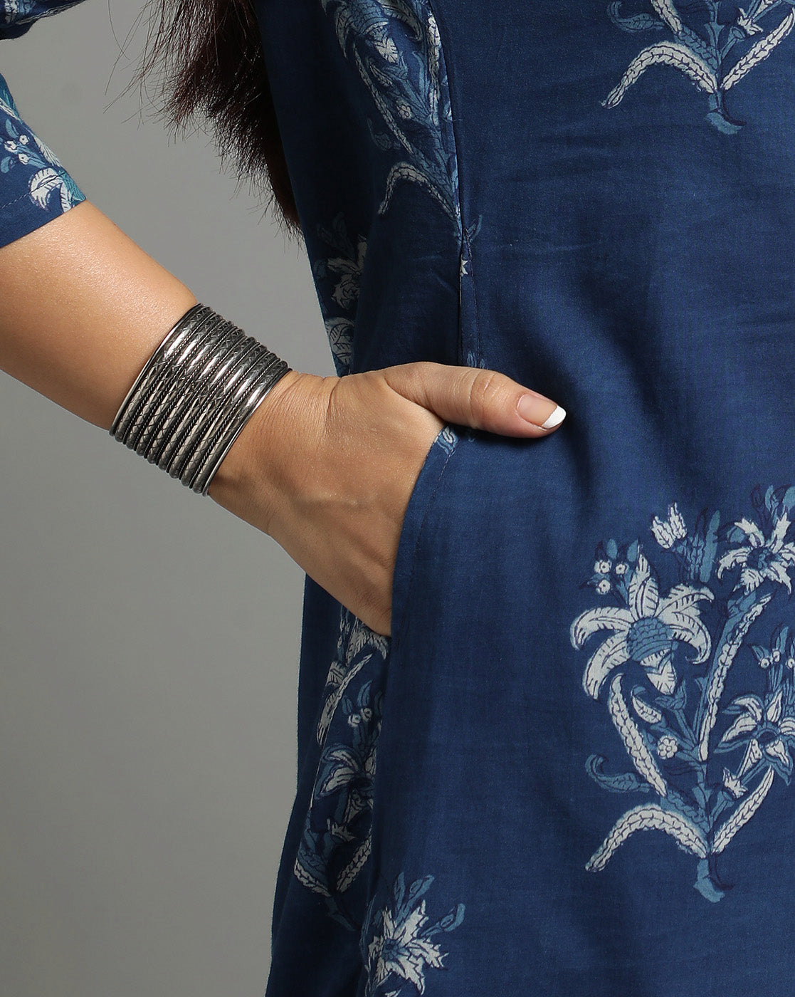 Indigo Dyed Dabu Hand Block Printed Long Kurta