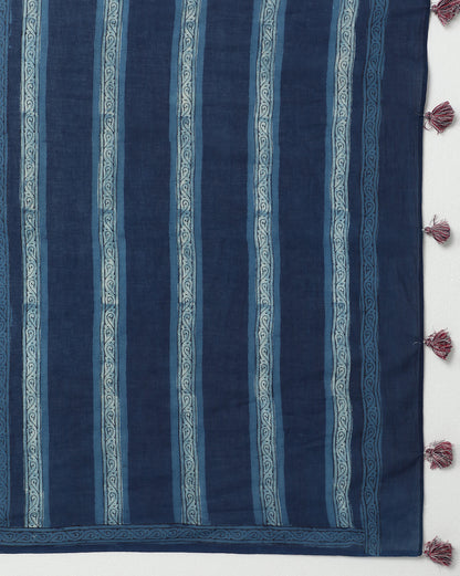 Natural Indigo Dyed Dabu Hand Block Printed Cotton Saree