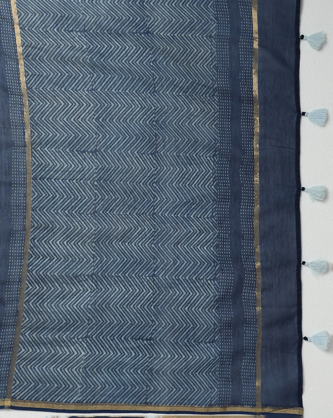 Natural Indigo Dyed Dabu Hand Block Printed Chanderi Saree