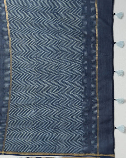Natural Indigo Dyed Dabu Hand Block Printed Chanderi Saree