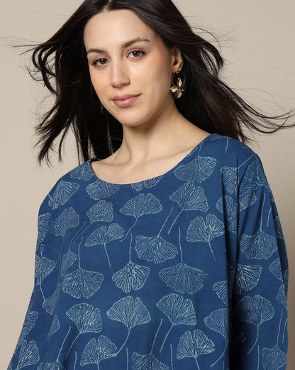 Indigo Dyed Dabu Hand Block Printed Free Size Dress