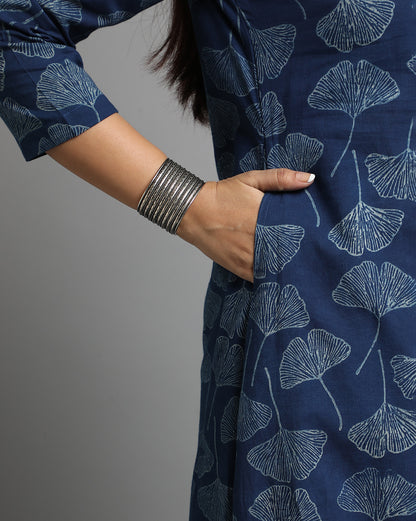 Indigo Dyed Dabu Hand Block Printed Long Kurta