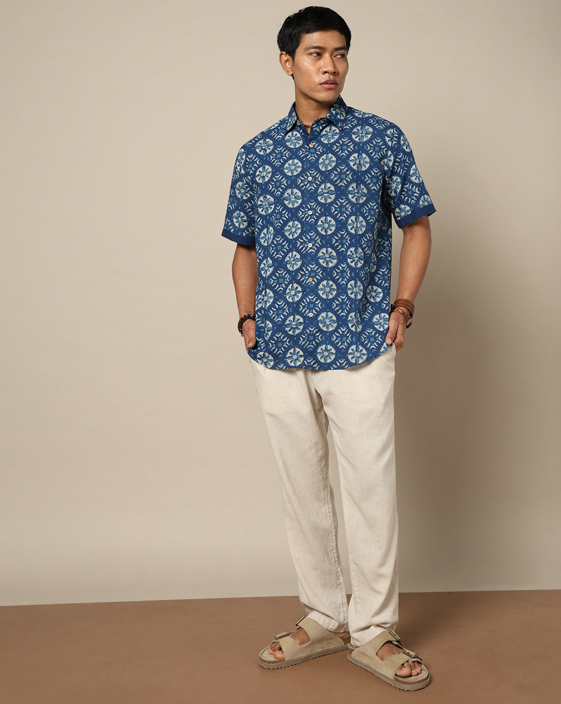Men's Dabu Printed Indigo Dyed Shirt