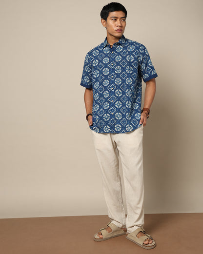 Men's Dabu Printed Indigo Dyed Shirt