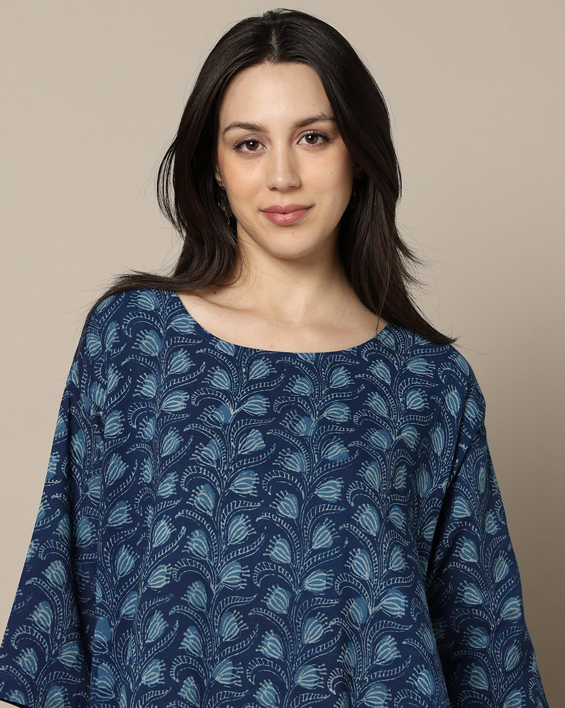 Indigo Dyed Dabu  Hand Block Printed Free Size Dress