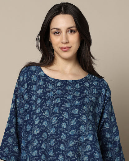 Indigo Dyed Dabu  Hand Block Printed Free Size Dress