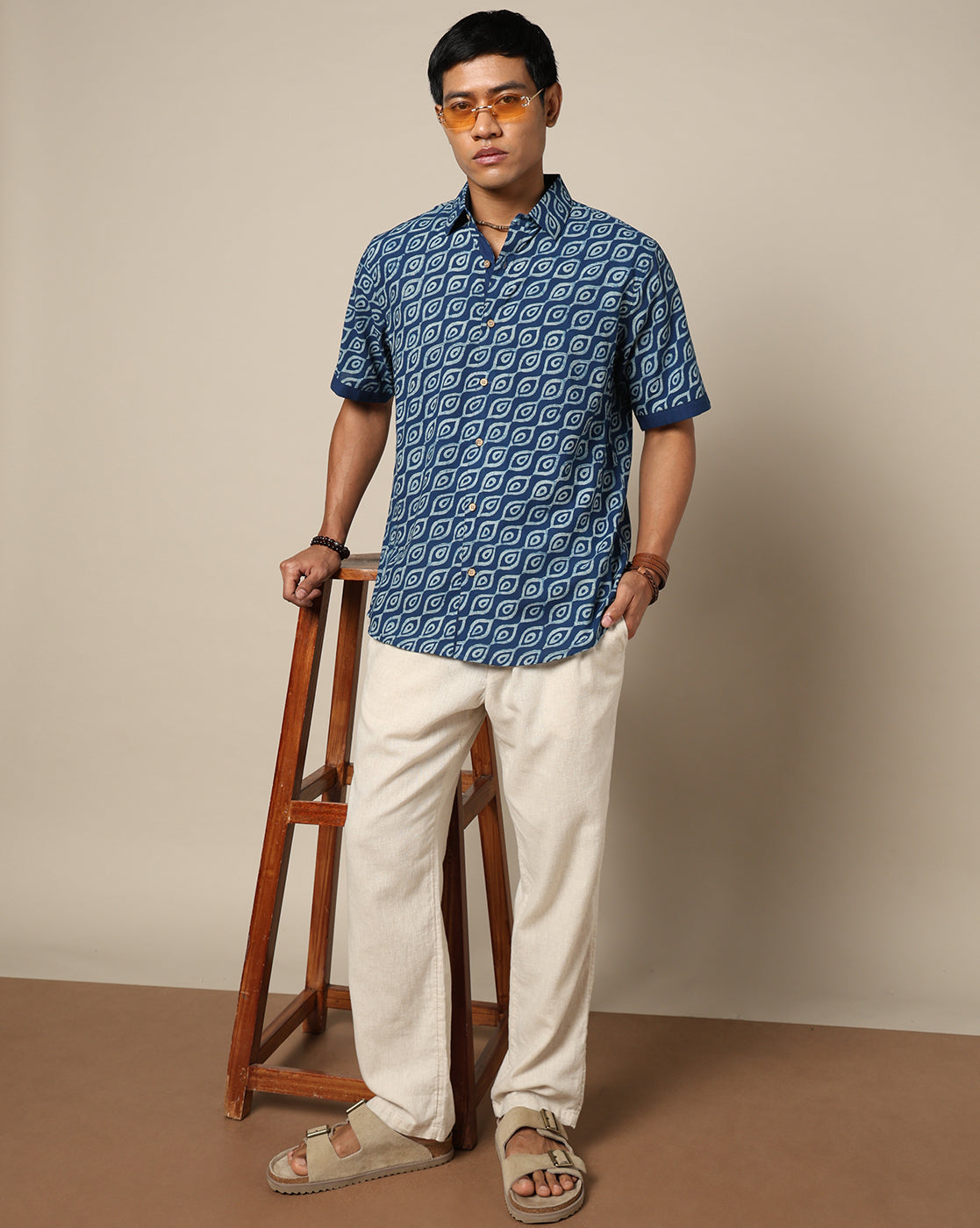 Men's Dabu Printed Indigo Dyed Shirt