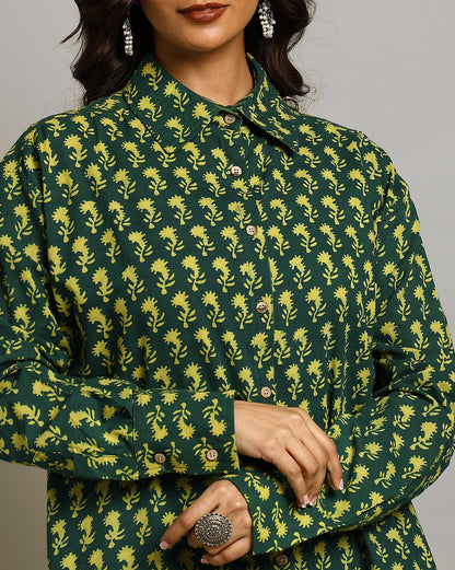 Indigo Nashpal Dyed and Dabu Printed Shirt