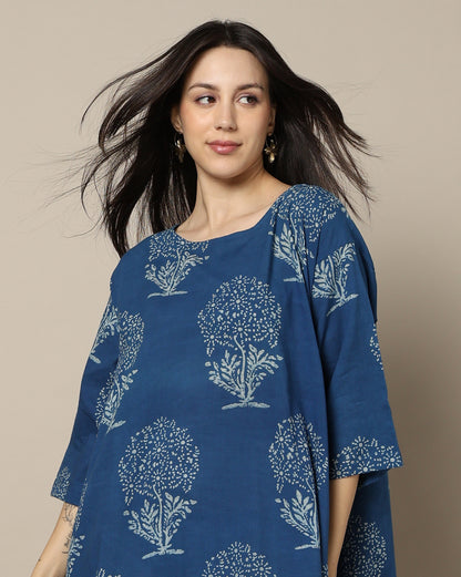 Indigo Dyed Dabu Hand Block Printed Free Size Dress