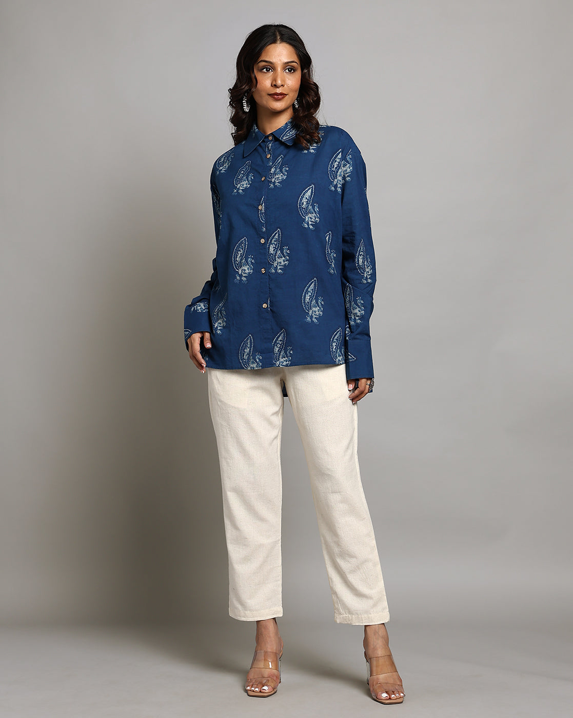 Indigo Dyed and Dabu Printed Shirt