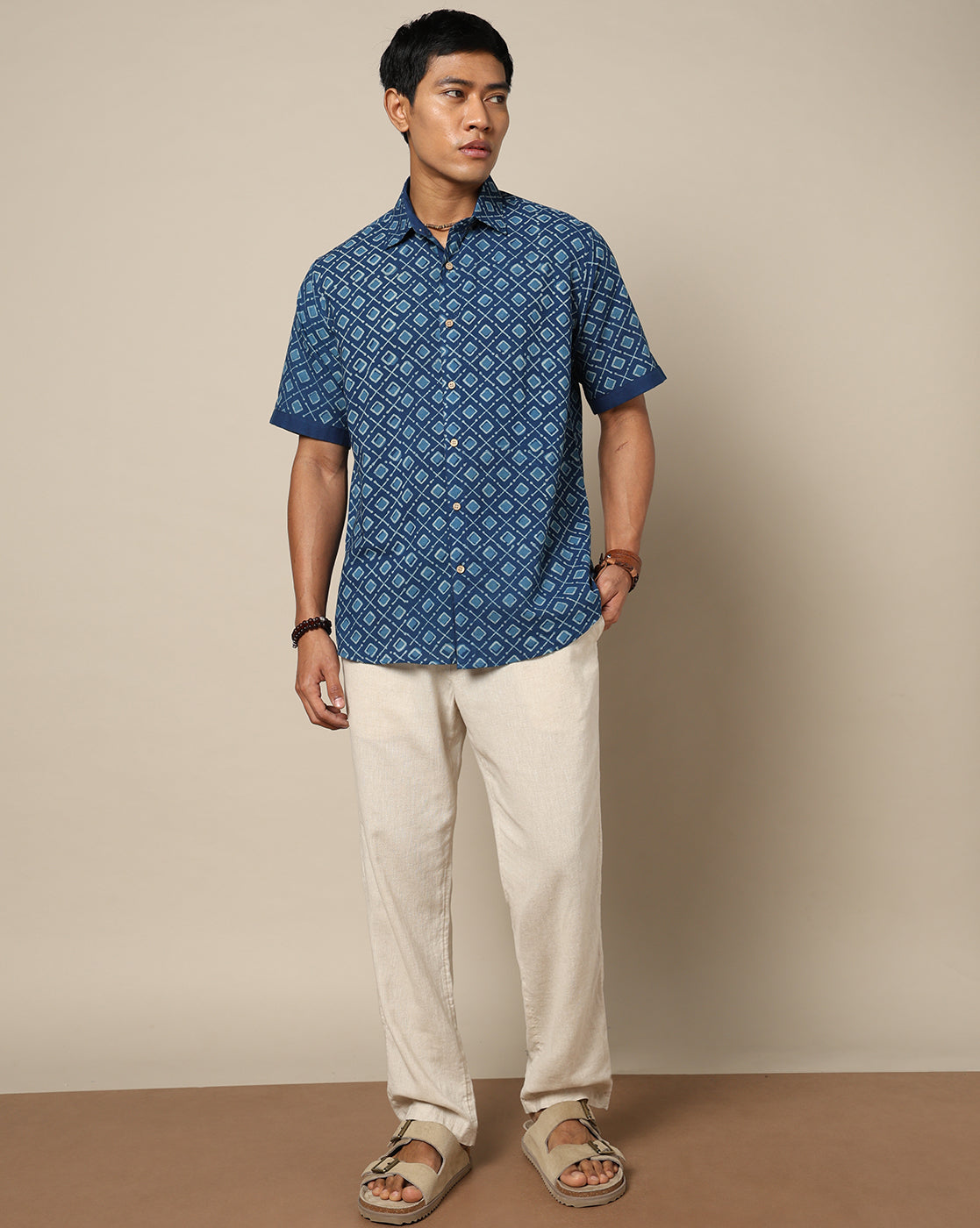 Men's Dabu Printed Indigo Dyed Shirt