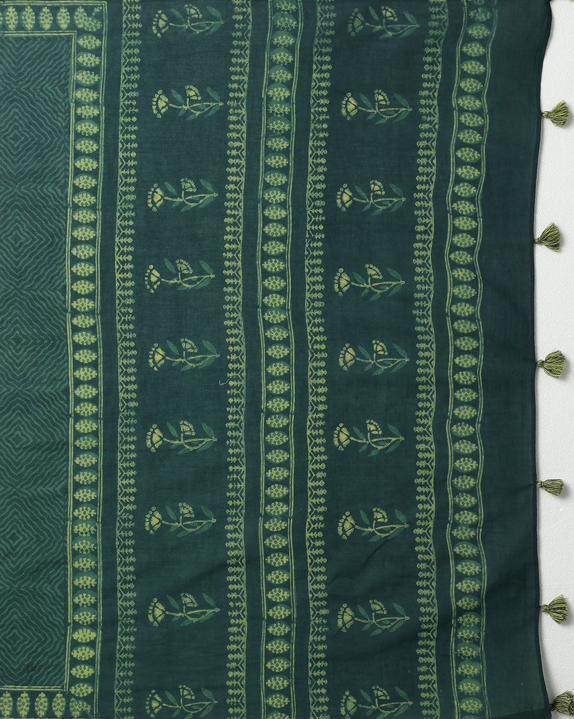 Natural Indigo Dyed Dabu Hand Block Printed Cotton Saree