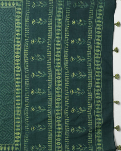 Natural Indigo Dyed Dabu Hand Block Printed Cotton Saree