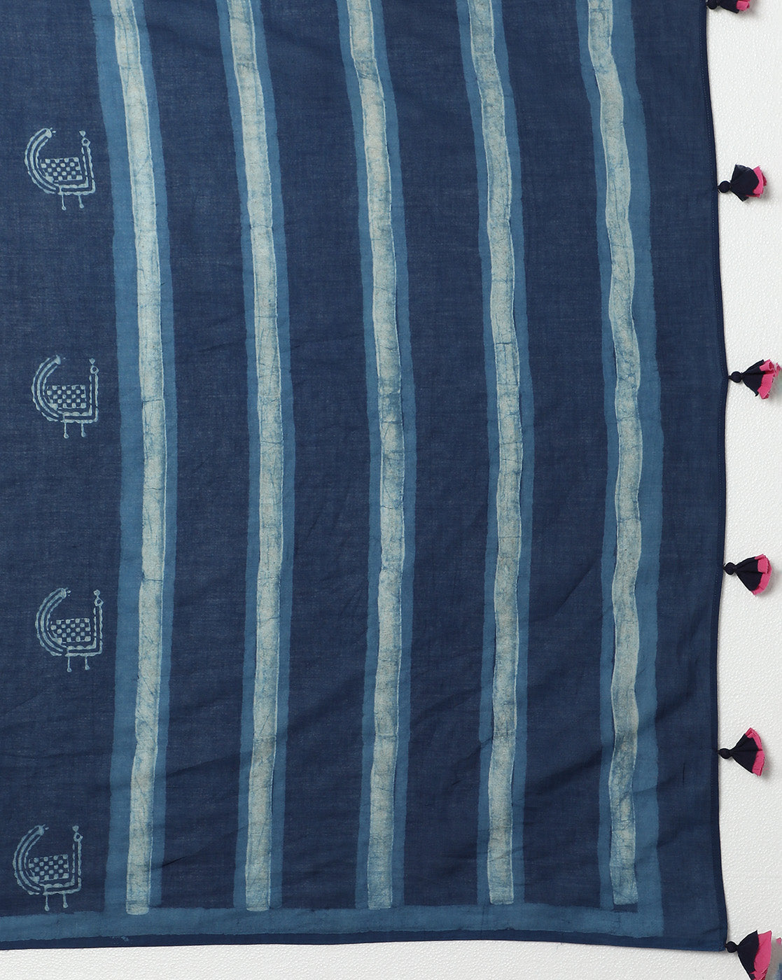 Natural Indigo Dyed Dabu Hand Block Printed Cotton Saree