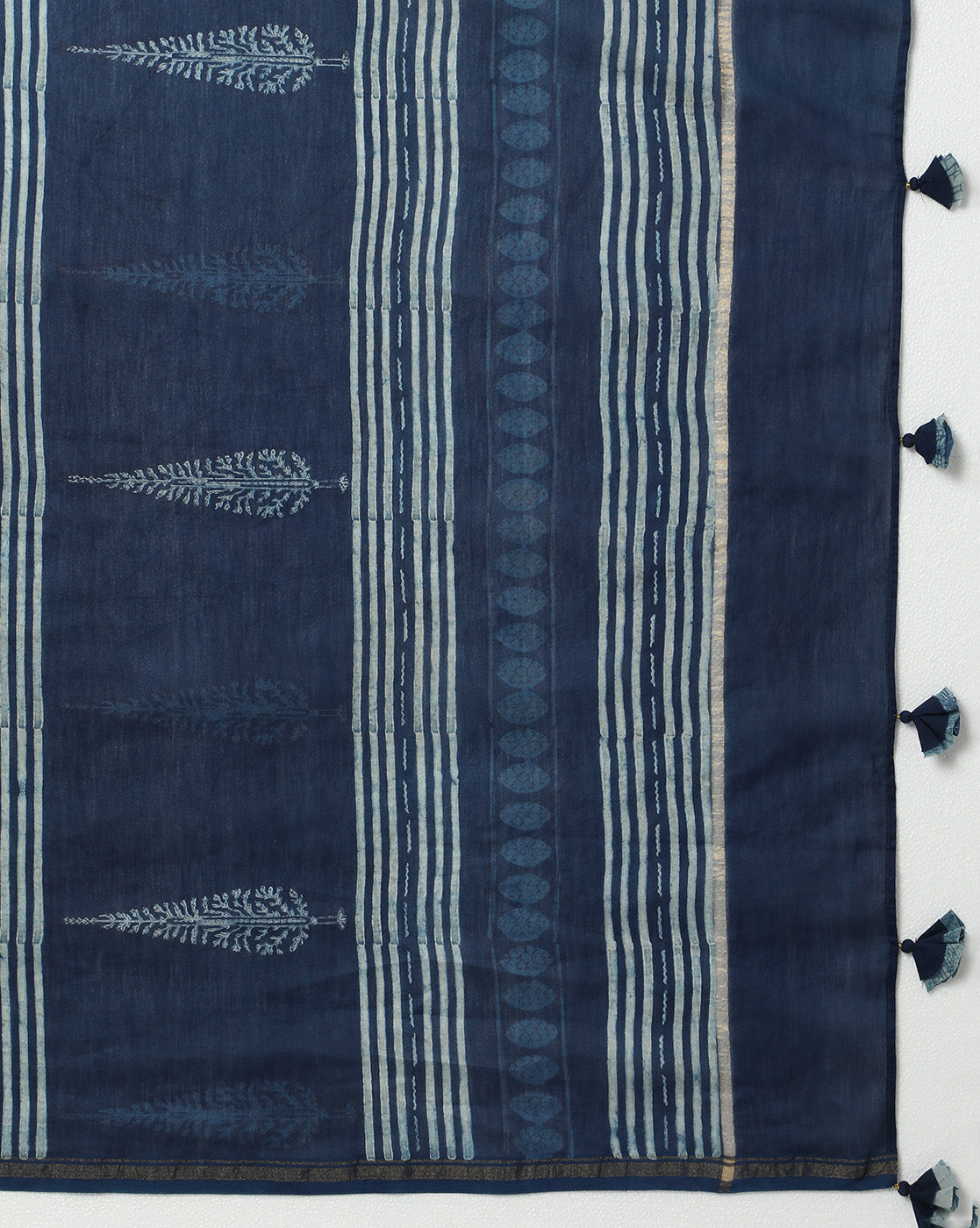 Natural Indigo Dyed Dabu Hand Block Printed Chanderi Saree