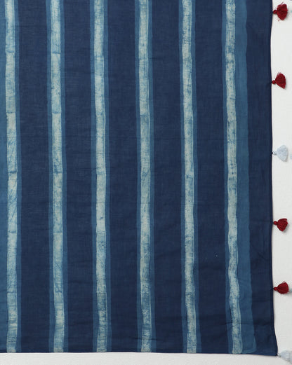 Natural Indigo Dyed Dabu Hand Block Printed Cotton Saree