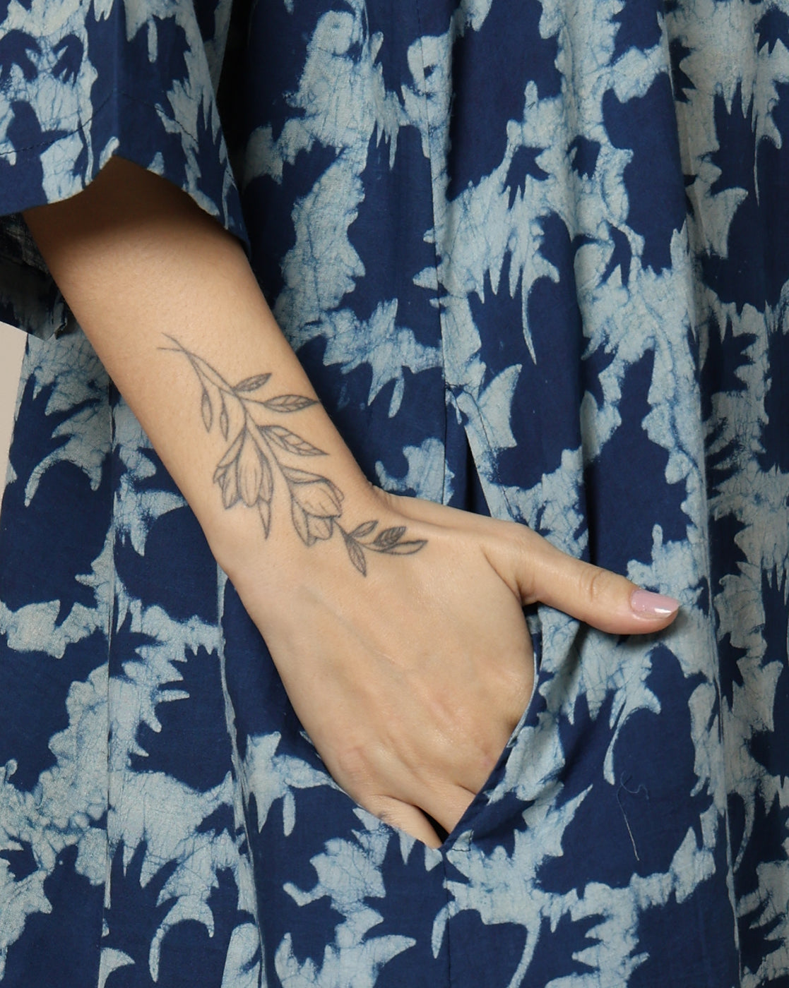 Indigo Dyed Dabu Hand Block Printed Free Size Dress