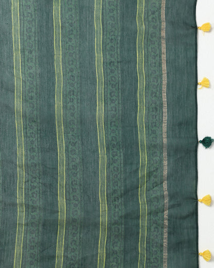 Natural Indigo Dyed Dabu Hand Block Printed Chanderi Saree