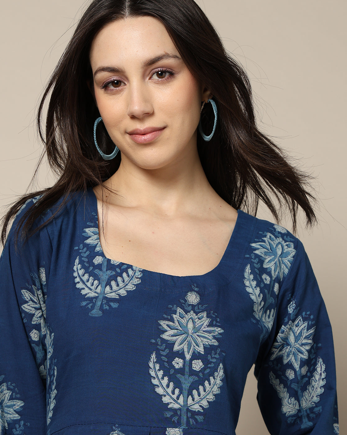 Indigo Dyed Dabu Hand Block Printed Long Dress
