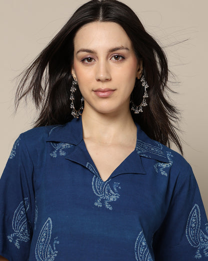 Indigo Dyed Dabu Hand Block Printed Long Dress