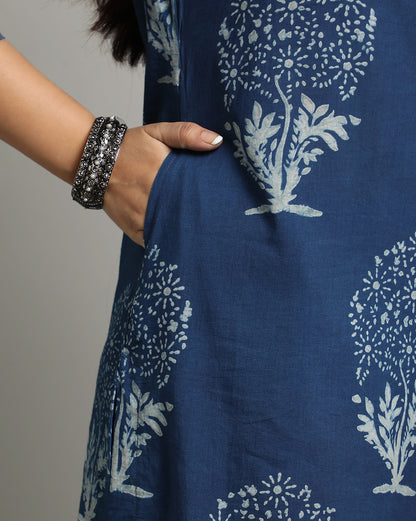 Indigo Dyed Dabu Hand Block Printed Long Kurta